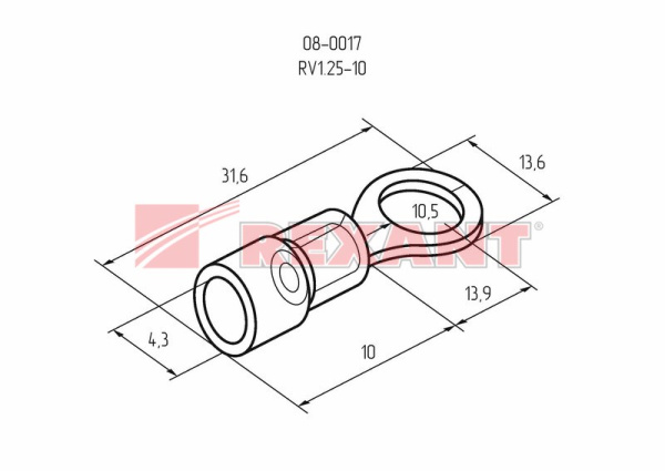 Купить Наконечник кольцевой изолированный ø10.5мм 0.5-1.5мм² (НКи 1.5-10) красный Rexant 08-0017