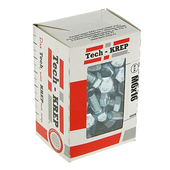 Tech-Krep Болт DIN933 с шестигранной головкой оцинк. М6х16 (100 шт) - коробка с ок. Tech-K 105200