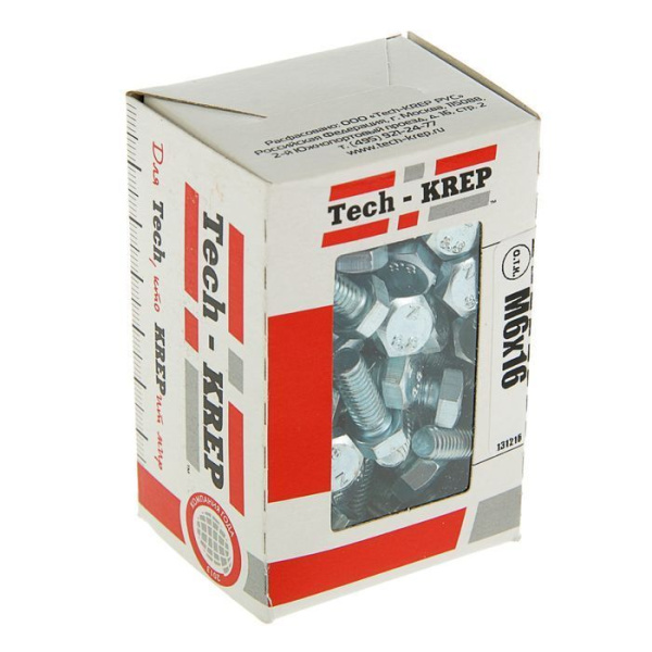 Tech-Krep Болт DIN933 с шестигранной головкой оцинк. М6х16 (100 шт) - коробка с ок. Tech-K 105200