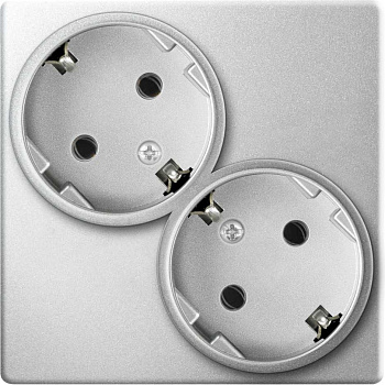 Simon 24 Алюминий Розетка двойная с заземлением Schuko 2х2Р+Е 16A 250В~ 2450459-033