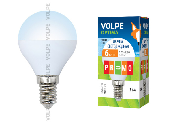 Купить Volpe Лампа LED шар Е14 6W 220V 4500К мат 10215