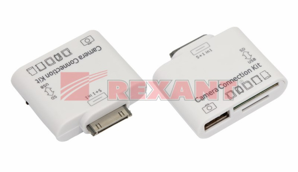 Адаптер для iPhone 4 на USB, SD, microSD для переноса фото белый Rexant 18-0154