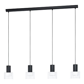 Eglo COPILLOS Подвес светодный димм, 4х5W(GU10), L1190, B140, H1500, 4х400lm, сталь, черный/стекло, пластик, прозрачный, белый 39726