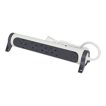 Legrand Revolution Комфорт Бело-черный Удлинитель 6x2К+З с выкл., кабель 1,5м, плоские розетки, с ИПМ и защитой от перегрузки, фиксируемый поворотный 694525