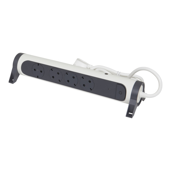 Legrand Revolution Комфорт Бело-черный Удлинитель 6x2К+З с выкл., кабель 1,5м, плоские розетки, с ИПМ и защитой от перегрузки, фиксируемый поворотный 694525