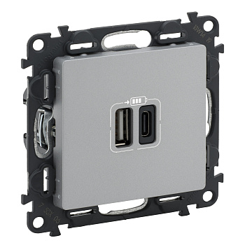 Legrand Valena LIFE, алюминий, зарядное устройство с USB разъемами A-C 753306