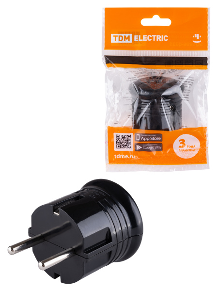 TDM Вилка с/з круглая черная 10А 250В SQ1806-0200