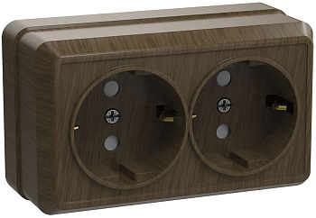 IEK OKTAVA РС22-3-ОД Розетка 2местн. с з/к 16А откр.уст. (дуб)