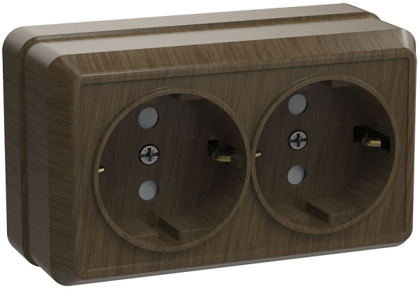 IEK OKTAVA РС22-3-ОД Розетка 2местн. с з/к 16А откр.уст. (дуб)