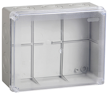 IEK Коробка КМ41277 распаячная для о/п 240х195х165 мм IP44 (RAL7035, прозр. кр., кабельные вводы 5 шт)