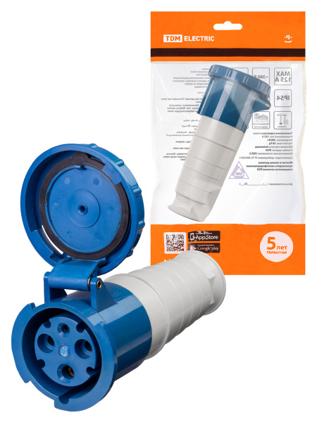 TDM Розетка 233 переносная 2Р+РЕ 63А 220В IP54 SQ0603-0016
