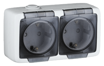 Hegel Альфа IP44 наруж Белая РА16-252 Розетка с/з двойная, со шторками, брызгозащищенная