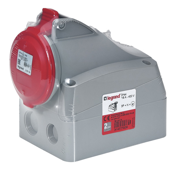 Legrand Розетка накладная 16А  3К+H+З 380 В IP 44 090160
