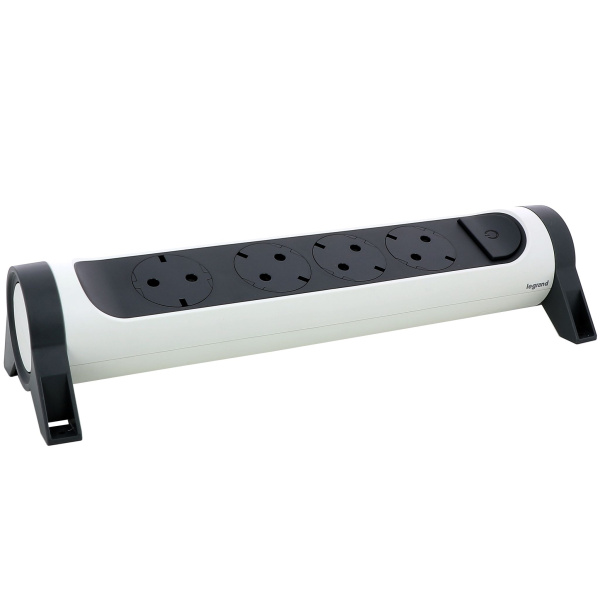 Купить Legrand Revolution Комфорт Бело-черный Удлинитель 4x2К+З с выкл., без кабеля, плоские розетки, фиксируемый поворотный блок 694544