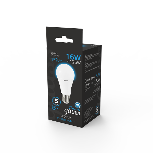 Купить Gauss Лампа A60 16W 1520lm 6500K E27 LED 102502316