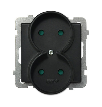 Ospel Sonata Черный металлик Розетка 2-я б/з со шторками (для монтажа в многопоставных рамках), без рамки GP-2RRP/m/33