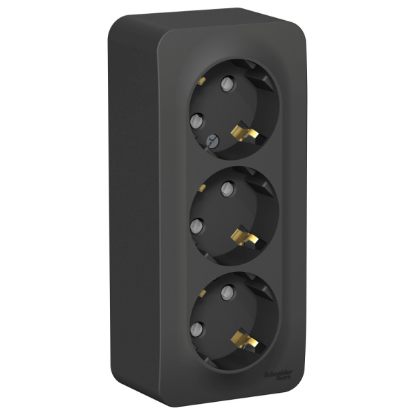 Systeme Electric Blanca наруж Антрацит Розетка 3-ая с/з со шторками 16А, 250В, изолир. пластина