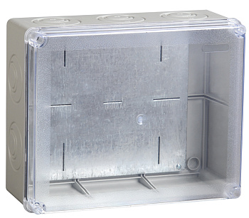 IEK Коробка КМ41346 распаячная для о/п 240х195х90 мм IP55 (RAL7035, монт. плата, кабельные вводы 5 шт)