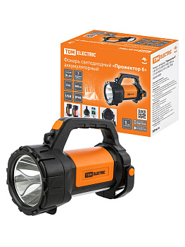 TDM Фонарь светодиод. "Прожектор 6", 5 Вт LED+10 SMD+9 SMD, 400 лм, 3,7 В 2x18650 2,4 А*ч, USB, SQ0350-0059