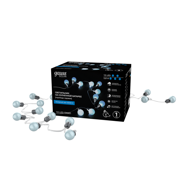 Купить Gauss Гирлянда садовая на солнечной батарее 10 LED ламп Большие Шары Белый свет Solar, 1/24 GS033