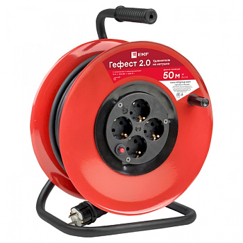 EKF PROxima Удлинитель на катушке "Гефест 2.0" 4 гнезда 50м с заземлением и предохранителем КГ 3*1,5 16А/3,5кВт