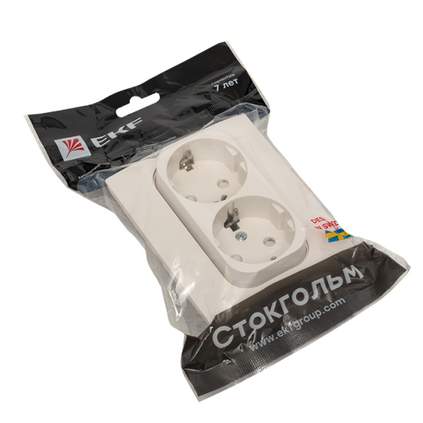 Купить EKF PROxima Стокгольм Розетка 2-ая с/з 16А белая со шторками