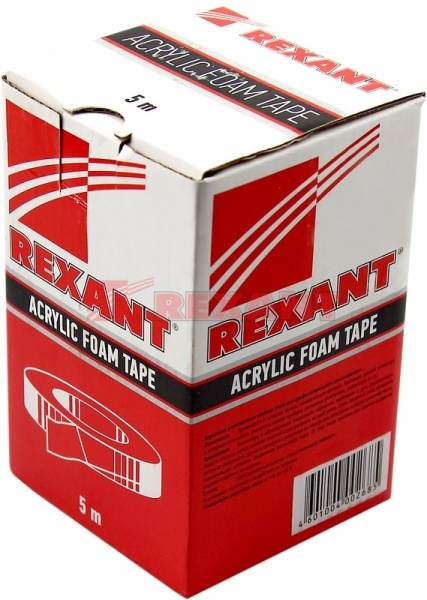 Купить Двухсторонний скотч, серый на HBA акриловой основе, защитная пленка красная, 12мм, 5метров Rexant 09-6012