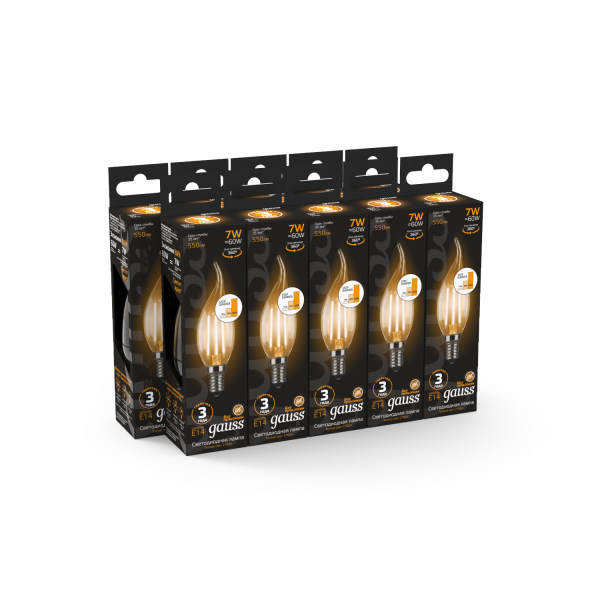 Купить Gauss Лампа Filament Свеча на ветру 7W 550lm 2700К Е14 шаг. диммирование LED 104801107-S