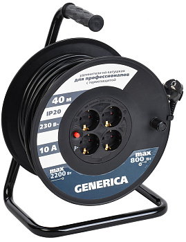 IEK GENERICA Катушка УК40 с т/з 4 места 2P+PE/40м 3х1,0мм2 GENERICA WKP10-10-04-40-G