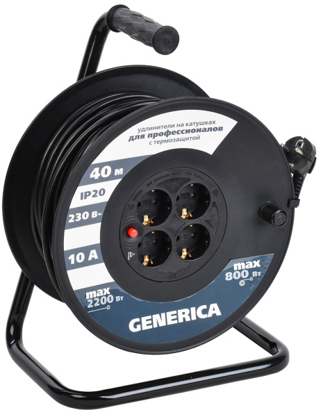 IEK GENERICA Катушка УК40 с т/з 4 места 2P+PE/40м 3х1,0мм2 GENERICA WKP10-10-04-40-G