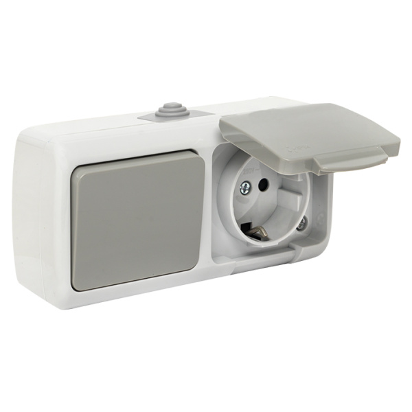 Купить EKF PROxima Мурманск Блок  розетка 1-м 16А с заземлением с крышкой+ 1-кл выключатель IP54 серый