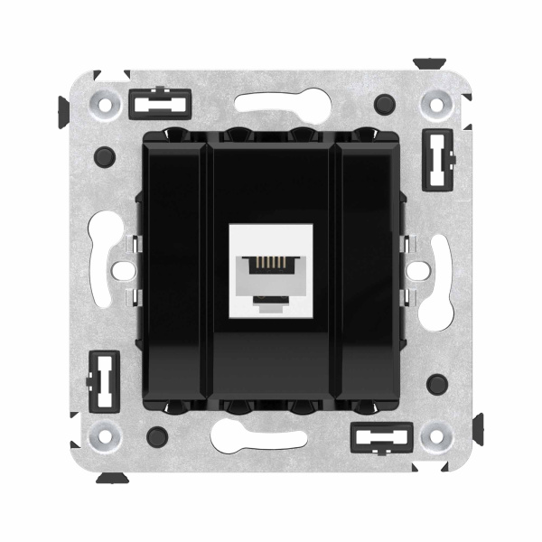 DKC Телефонная розетка RJ-12 без шторки в стену одинарная, "Avanti", "Черный квадрат"