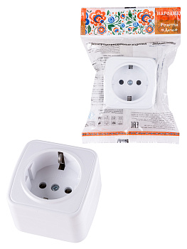 TDM Розетка 2П+З открытой установки IP20 16А, белая "Дача" Народная SQ1824-0008