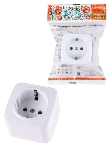 TDM Розетка 2П+З открытой установки IP20 16А, белая "Дача" Народная SQ1824-0008