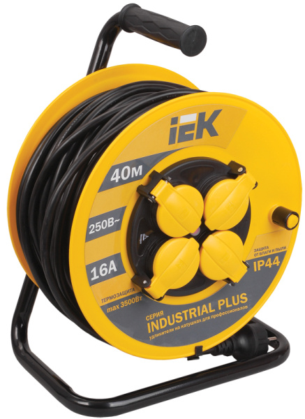 IEK INDUSTRIAL PLUS Катушка УК40 с т/з 4 места 2Р+PЕ/40метров 3х1,5мм2 IP44 "Industrial plus"