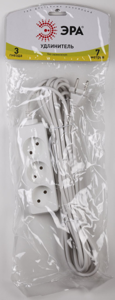 Купить ЭРА U-3-7m Удлинитель без заземл., 2x0.75мм2, 3гн, 7м Б0019253