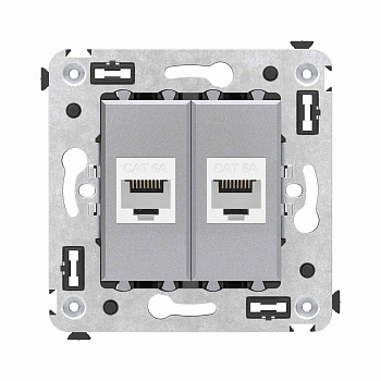 DKC Компьютерная розетка RJ-45 без шторки в стену, кат.6А двойная, "Avanti", "Закаленная сталь"