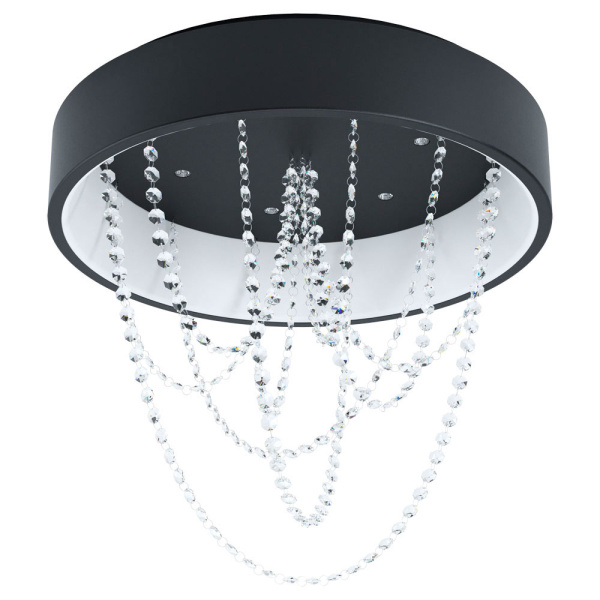 Eglo BERLONA Светильник потолочный c пультом ДУ, 34W/6х5,4W (LED), Ø595, H565, 4000lm/6х510lm, сталь, черный/хрусталь, прозрачный 39762