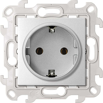 Simon 24 Алюминий Розетка с заземлением Schuko 2Р+Е 16A 250В~ с системой Push&Go 2420434-033