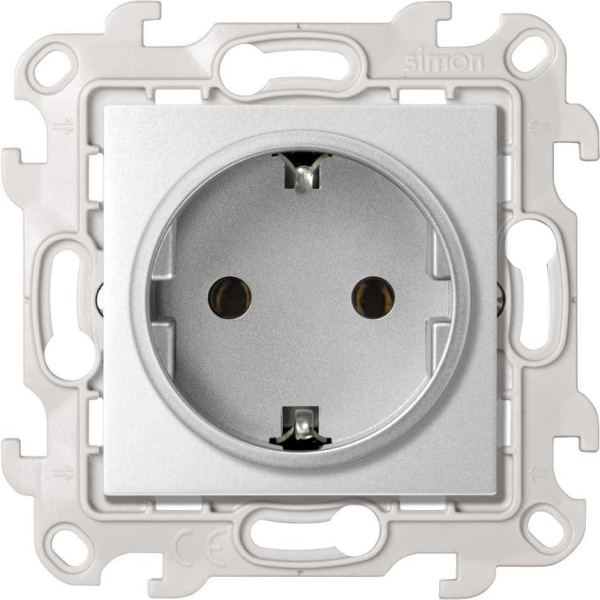 Simon 24 Алюминий Розетка с заземлением Schuko 2Р+Е 16A 250В~ с системой Push&Go 2420434-033