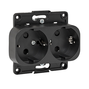 EKF PROxima Стокгольм Черный Розетка 2-ая с/з, со шторками, 16А