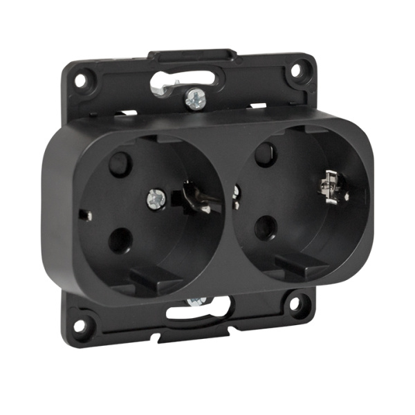 EKF PROxima Стокгольм Черный Розетка 2-ая с/з, со шторками, 16А