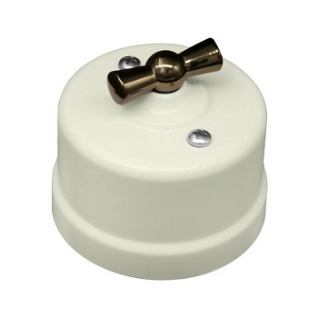 BIRONI Лизетта Пластик Слоновая кость Выключатель 1-кл, ручка Бронза B1-200-211-B