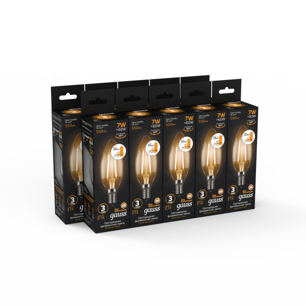Купить Gauss Лампа Filament Свеча 7W 550lm 2700К Е14 шаг. диммирование LED 103801107-S