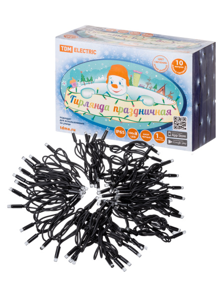 TDM Гирлянда светодиодная СГУ100Б10, 10м, мерц-е, 6500К, каучук чер., посл. подкл, IP65, 250 В, SQ0361-0043