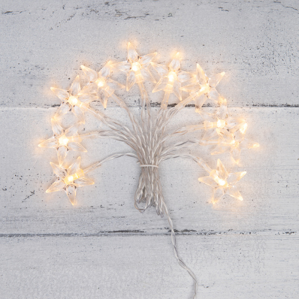 NEON-NIGHT Гирлянда светодиодная «Звездочки» 1.5 м, 10 LED, прозрачный ПВХ, цвет свечения теплый белый, 2 х АА (батарейки не в комплекте) 303-091