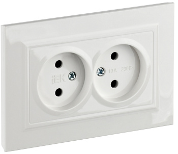 IEK BRITE Белый Розетка 2-я без з/к с з/ш 10А в сборе РСш12-2-БрБ