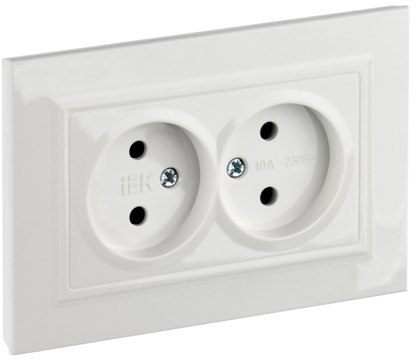 IEK BRITE Белый Розетка 2-я без з/к с з/ш 10А в сборе РСш12-2-БрБ