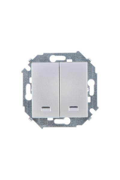 Купить Simon 15 Алюминий Выключатель 2-клавишный с подсветкой, 16А, 250В, винт.зажим 1591392-033