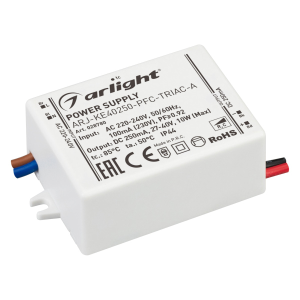 Arlight Блок питания ARJ-KE40250-PFC-TRIAC-A (10W, 250mA) (IP44 Пластик, 5 лет) 028780